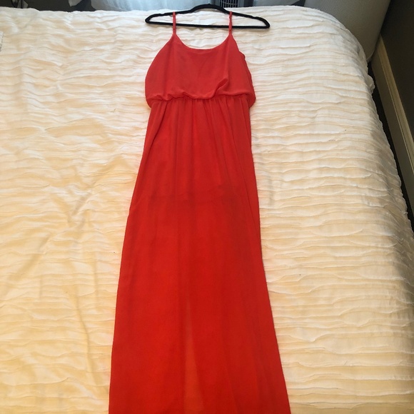 coral red maxi dress